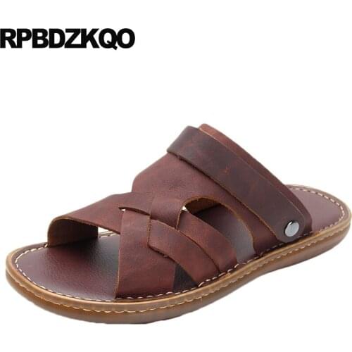 Black Open Toe Water Slippers Beach Shoes Outdoor Fashion Waterproof Brown Designer Slides Flat Men Sandals Leather Summer 2021