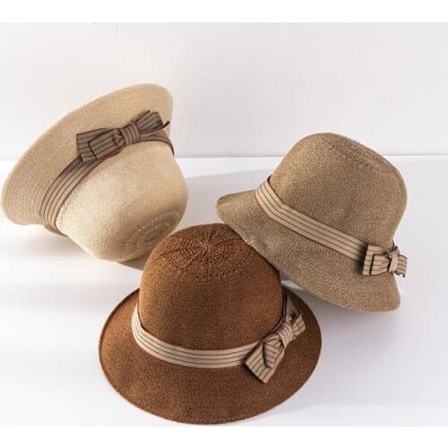 Summer Fashion Sun Hat Women Bow Beach Panama Spring Vintage Bucket Hats Outdoor Casual Caps PJ369
