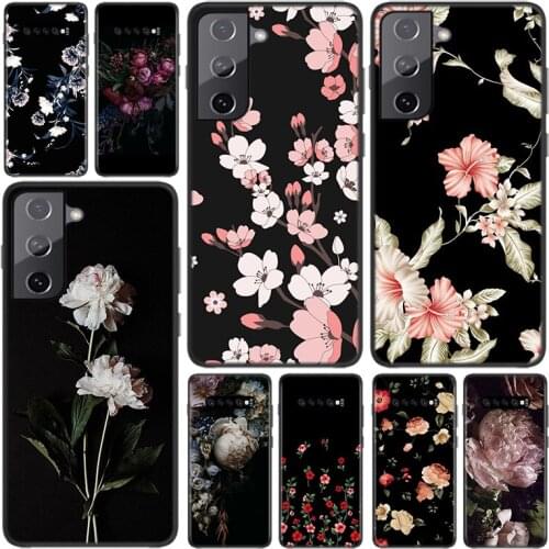 Silicone Cover Dark Style Flowers Art For Samsung Galaxy S21 S20 FE Ultra S10 S10e Lite S9 S8 S7 S6 Edge Plus Phone Case