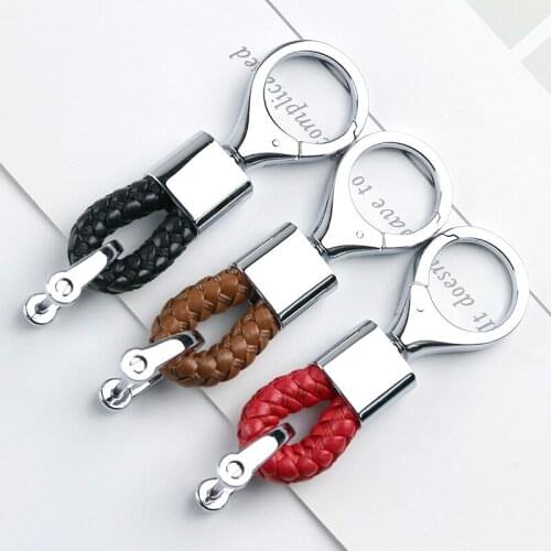 Trendy Men Women Key Chains Woven Leather Car Key Chain 360 Degree Rotating Horseshoe Buckle for Key Ring Holder Bag Pendant