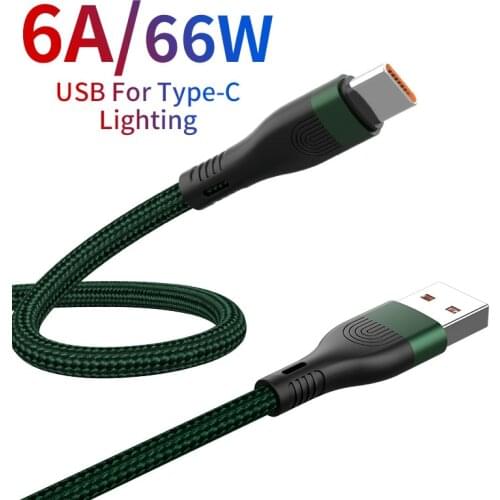 66W USB Type C Cable 6A For Samsung S20 S21 Xiaomi POCO Fast Charging Wire Cord USB-C Charger Mobile Phone USBC Type-C Cable 2m
