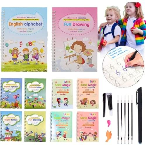 2021 Magic Exercise Book 4 Books Reusable Children’s Toys Write English Numbers And Letters Montessori 3D Calligraphy Learn Gift