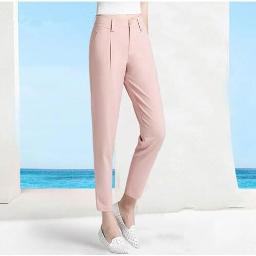 ACRMRAC Women Spring and autumn Solid color Simple High waist Harlan pants Pencil pants Ankle-Length Pants