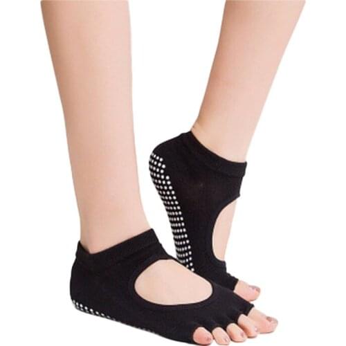 Ladies Fashion Cotton Yoga Socks Sports Non-slip Silica Gel Five Toes Socks Women Belly Dance Ballet Dance Half Toe Design Socks