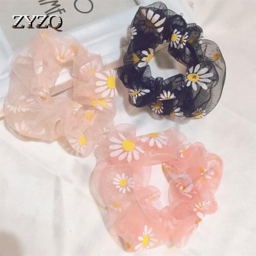 ZYZQ Fashion New Large Intestine Hair Ring Net Yarn Small Daisy Hair Ring Hair Rope Cute Girl Hair Accessories