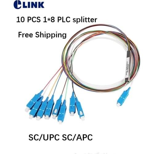 10 PCS 1*8 PLC splitter mini steel tube type SC/UPC SC/APC connector 0.9mm white and colored cable fibre coupler free Shipping