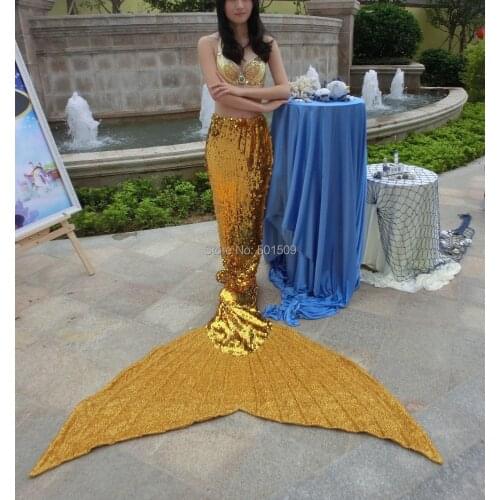 100% real photo ladies womens rhinestone beading golden color full sequins big mermaid tail with bra/mermaid cosplay