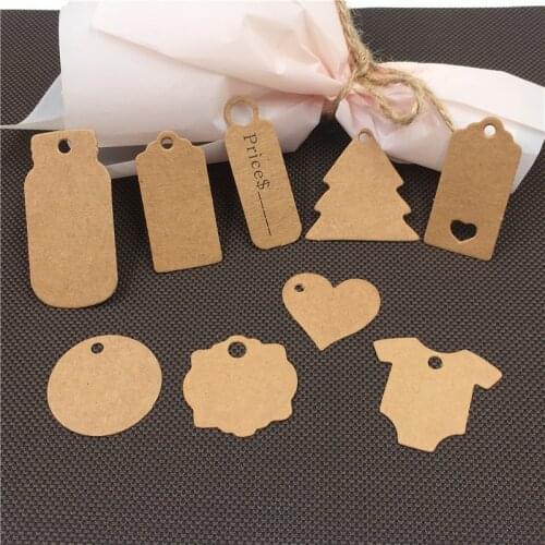 100pcs multi-shape Blank Kraft Paper Tags Garment Tag Heart/ Bottle /Round /Heart/clothes Shape Gift Tag DIY Price Label Cards