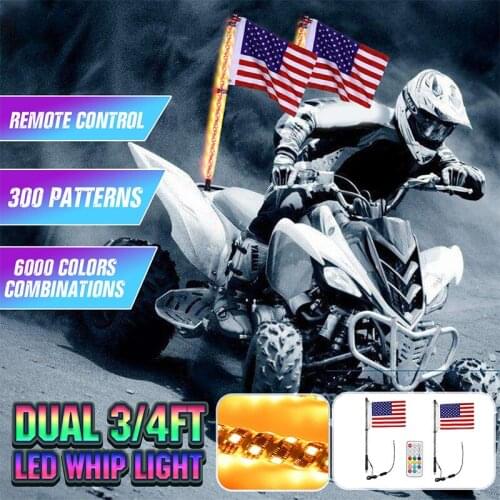 2PCS 3/4FT LED Whip Light RGB LED Lamp Waterproof Bendab Remote Control Multi-color Super Bright Flag for SUV ATV Lamp Light