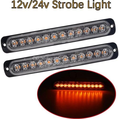 2x Emergency Strobe Stroboscope Warning Side Marker Blinking 12LED Light Bar Police Flash Good 12V/24V Light For Car Vehicles