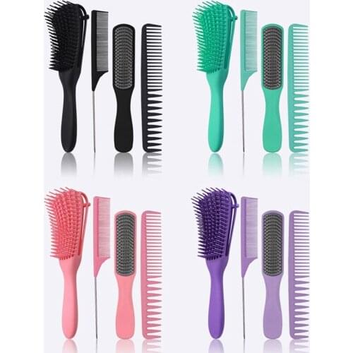 4Pcs Paddle Hair Brush Detangling Brush and Hair Comb Set Great on Wet Dry Hair Long Thick Thin Curly Natural Hair