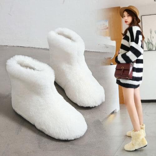 Winter New Lamb Fur Women Ankle Boots Sweet Increase Female Fur Boots White Womens Flat Snow Boots