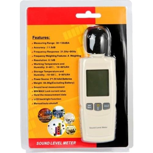 30-130dB Digital Sound Level Meter Portable Noise Tester Decibel Meter Accuracy Noise Level Measurement with LCD Display Backlit