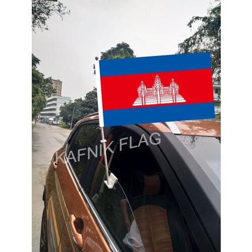KAFNIK,30*45CM Cambodia Window Car Flags and Banners Countries World Custom Flags with 43/52cm flagpole for car decoration