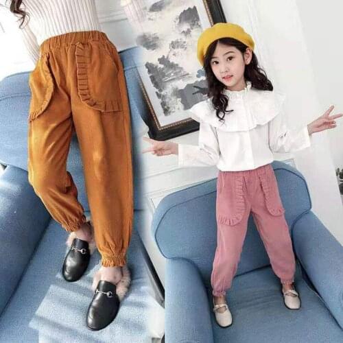 Autumn For 3T-12 Yrs Kids Baby Girl Casual Corduroy Solid Color Pants Children Clothes Elastic Mid Waist Pencil Pants Trousers
