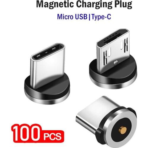 100Pcs Wholesale Round Magnetic Plug Micro USB Type C Charging Cable Adapter for Samsung Huawei Xiaomi Tablet Phone Charger Plug