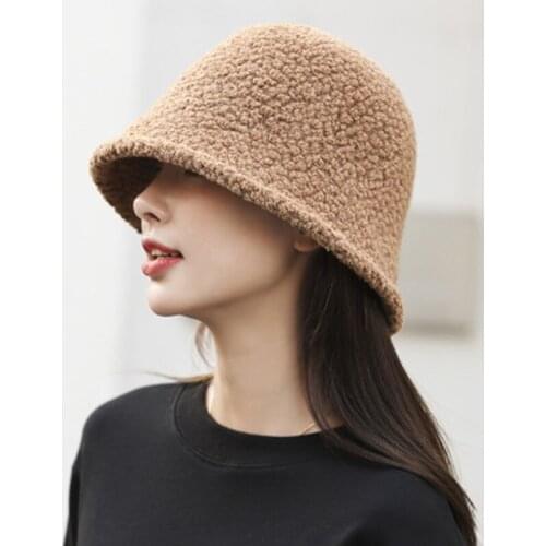 Fashion Winter Bukets Hats for Women Warm Berber Fleece Caps Solid Color Foulard Out Door Thick Basin Hat Female Fisherman Hat