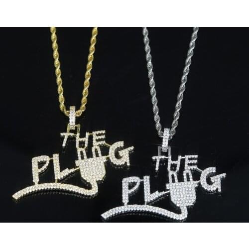 Fashion hip hop Men necklace with 5A cz paved letter initial Plug Pendant Long rope chain necklace for boyfriend punk necklace