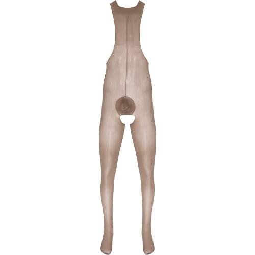 Gay Mens Lingerie Open Penis Pouch Bodystocking Sexy See-through O Neck Glossy Sleeveless Crotchless Erotic Sexy Tights Bodysuit