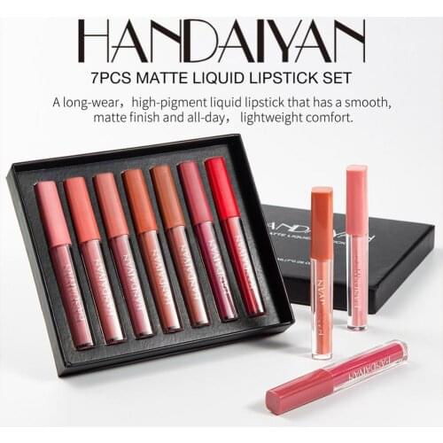 7PCS Lip Gloss Set Non-sticky Matte Liquid Lipstick Waterproof Matte Lipstick Easy to Care Color Non-stick Cup Strong Color