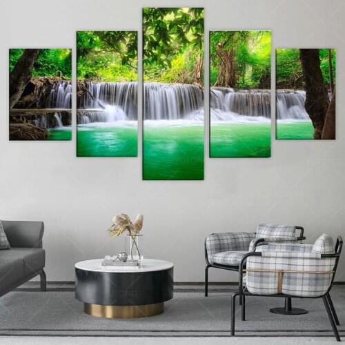 Wall Art Canvas 5 Piece Prints Waterfall Landscap Poster Modular Pictures Modern Home Decor Living Room Decoration Paintings