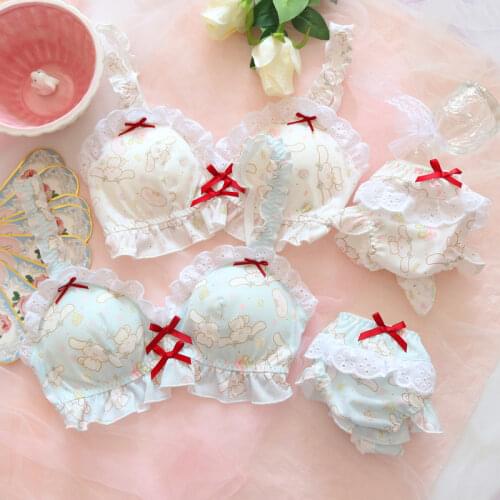 Lolita Underwear Women Sexy Lingerie My Melody Blue Pink Bra Bralette Panties Set Kawaii Two Piece Cartoon Lovely Bra Brief Sets