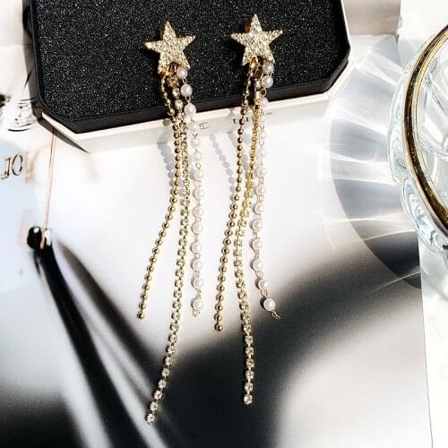 2020 New Womens Earrings Star Rhinestone Pearl Tassels Drop Earrings for Women Bijoux Korean Girl Gifts Jewelry Wholesale