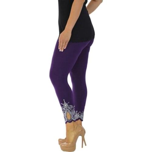 New Summer Womens Fashion Flower Print Hole Leggings Solid Pencil Pants Fall Slim Elasticity Casual Long Pants Trousers Women