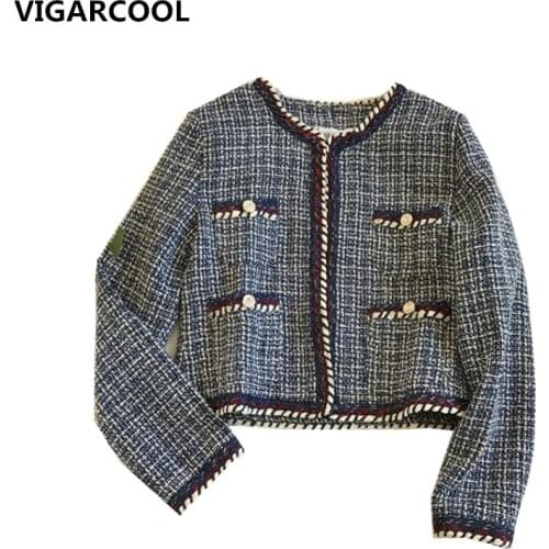 Autumn 2021 New High-quality Womens Small Fragrant Coat Jacket French woven contrast color tweed short Temperament Jacket women