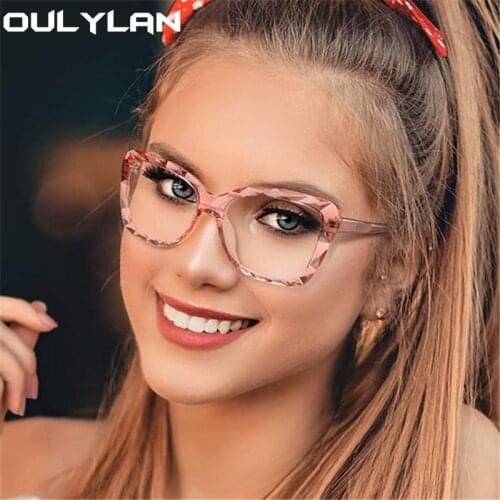 Oulylan Rhombus Wave Vintage Glasses Frame Women Transparent Optical Spectacles Frame Retro Computer Eyeglasses for Students