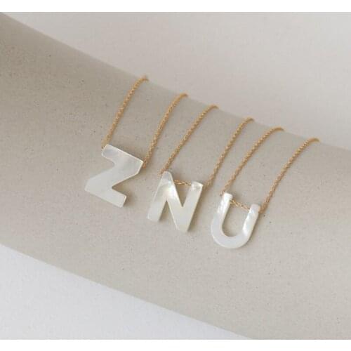 TARCLIY Natural Sea Shell Letter Necklace Mini A-Z Letter Pendant Charm Thin Chain Initial Necklaces For Women Dainty Party Gift