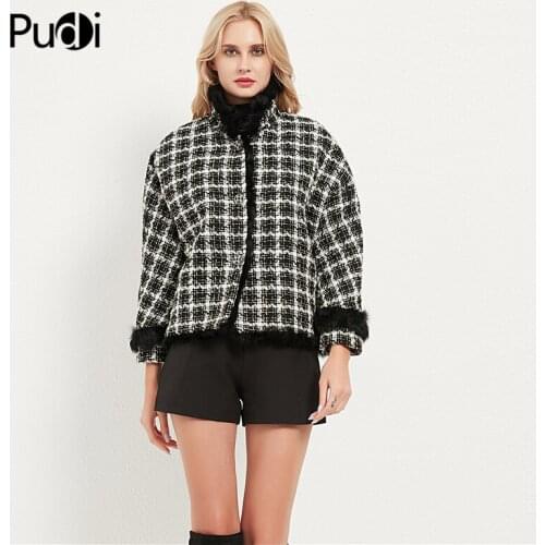 Pudi Women Real Wool Fur Coat Jacket Female Lady Winter Warm Nylon Parka Trench With Sheep Fur Liner CT048