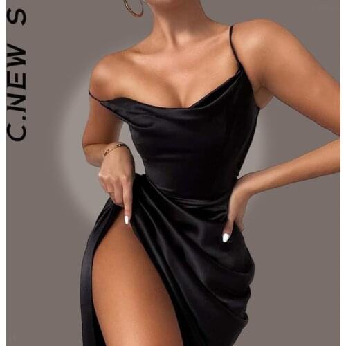 Ruched Spaghetti Straps Party Sexy Dress Women Sleeveless Backless Sexy Mini Dress Black Elegant Sexy Side Split Vestidos