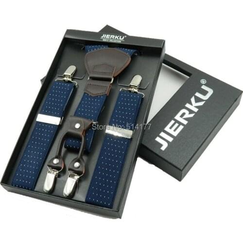 2019 new Mans suspenders fashion PU leather braces Adjustable 4 clips bretelles Y-Back ligas Tirantes gift box size 3.5*115cm
