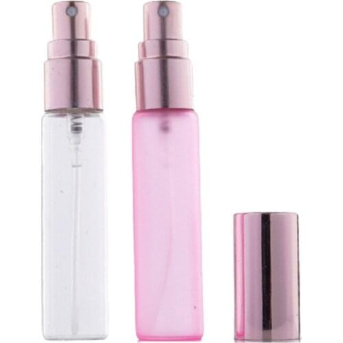 10ml Empty Frosted Pink Glass Spray Bottle 15ml Clear Portable Perfume Refillable Vials Rose Gold Nozzle Lid Cosmetic Packaging