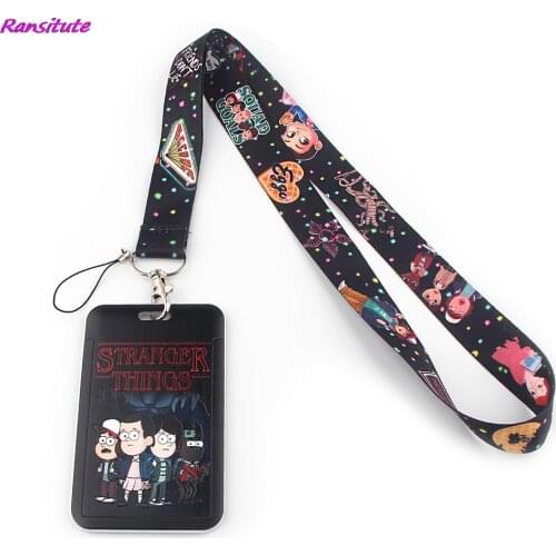 Ransitute R1383 TV Show Stranger Things Cartoon Card Holder ID Holder Bus Card Holder Staff Card With Lanyard