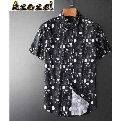 Azazel Summer Mens Shirts Luxury Abstract Pattern Allover Printing Mens Dress Shirts Plus Size 4xl Camisa Masculina Man Shirts