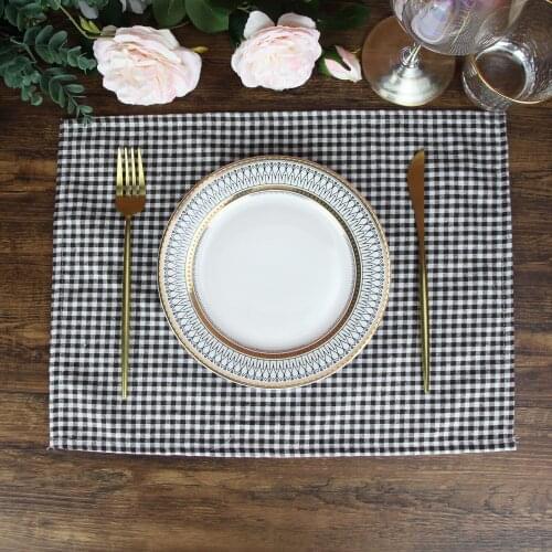 Checked Cotton Dinner Cloth Napkins - Set of 12 (40 x 30 cm) - for Events & Home Use