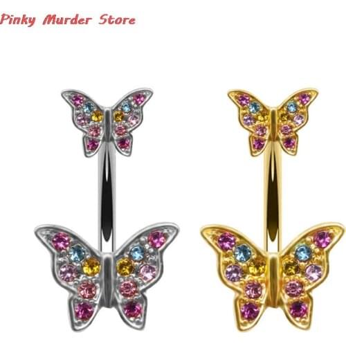 1pc Stainless Steel Butterfly Crystal Fashion Navel Piercing Belly Button Rings Belly Piercing Body Jewelry