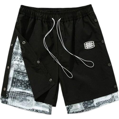 2 Layer Hip Hop Shorts Men Summer Knee Length Bandana Printed Short Pant Patchwork Male Branded Clothing 2021