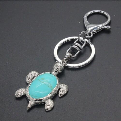 Trendy-beads Unique Silver Plated Green Turquoises Stone Tortoise Shape Pendant with Buckle Circle Jewelry