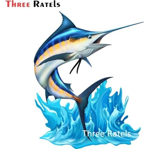 Three Ratels A857 PVC Cool Jumping Blue Marlin 3D Fish Fishing Wall Art Stationery Sticker Decal On Car Bumper Bike Motorcycle