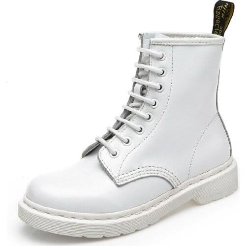 Outdoor White Womens Martin Boots Unisex Men Martin Boots 8-holes Leather Womens Short Boots High Top Winter Womens Boots