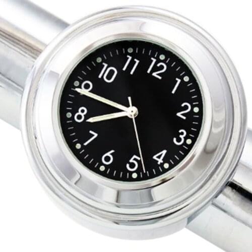 Universal Motorcycle 7/8" 1" Handlebar Clock Waterproof Black Dial for Dirt Bike Motocross (Chrome Shell)