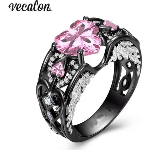 Vecalon Handmade Heart shape 5 colors Birthstone Cz ring Black Gold Filled 925 Silver Anniversary wedding rings for women men
