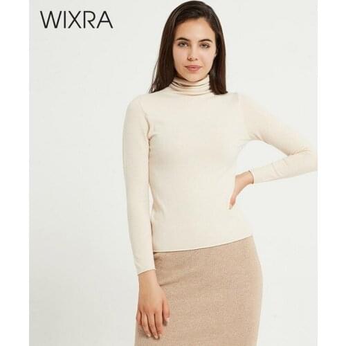 Wixra Womens Soft Solid Knit Sweaters Ladies Long Sleeve Turtleneck Basic Sweater Pullovers Autumn Spring High Stretch Tops