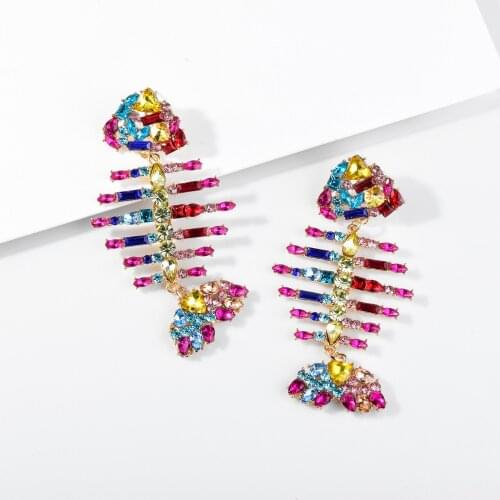 Colroful Crystal Za stud Earrings For Women Bridal Romantic Heart fish Statement Earrings Big Pendant Ornaments Jewelry gift