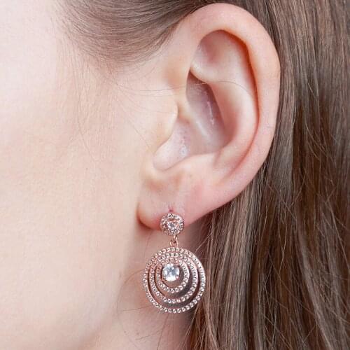 Real 925 Sterling Silver Earrings Round Gradient Rose Gold Plated Lovely Girl Earrings For Women Anniversary Gifts Fine Jewelry
