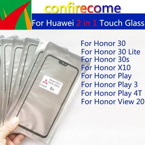10pcs\Lot Glass + OCA For Huawei Honor 30S 30 Lite View 20 X10 Play 3 4T Touch Screen Panel Sensor Digitizer Front Glass