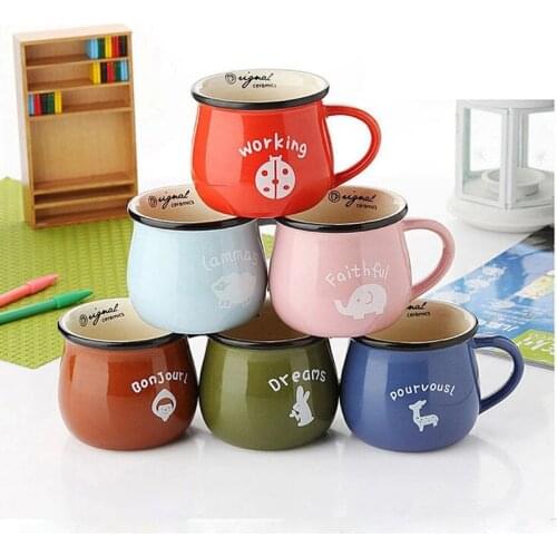 250/350ml European Retro Creative Ceramic Cup Office Coffee Big Belly Cup Cute Cartoon Milk Breakfast Cup Color Glaze Animal Mug